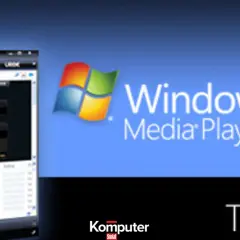 Interfejs Windows Media Player 11 z listą utworów i logo Windows.