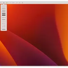 Print screen z menu wyboru grubości linii i strzałek na tle gradientu czerwono-pomarańczowego.