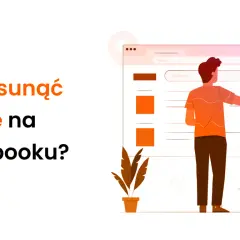 Jak usunąć grupę na FB? Ilustracja przedstawia mężczyznę szukającego informacji na ekranie komputera, symbolizując proces usuwania grupy.