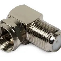 Metalowy wtyk F kątowy, idealny do połączeń pod kątem 90 stopni.