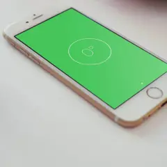 Złoty telefon z zielonym ekranem, na którym widać ikonę poziomicy.