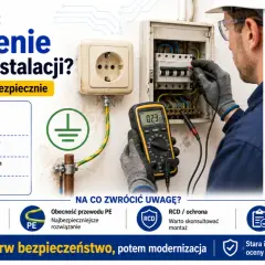 Elektryk sprawdza zerowanie gniazdka miernikiem. Poradnik o bezpieczeństwie instalacji elektrycznej.