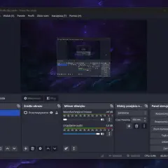 OBS Studio – popularny program do nagrywania ekranu i streamowania. Widok interfejsu z panelami scen, źródeł, miksera dźwięku i sterowania.