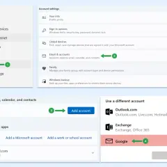 Ustawienia konta: dodawanie konta Google do synchronizacji poczty, kalendarza i kontaktów.