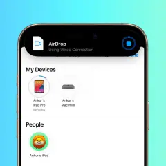 Airdrop co to? Ekran iPhone'a pokazuje opcje udostępniania przez AirDrop, w tym urządzenia i osoby.
