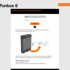 Ekran logowania do Funbox 6. Dowiedz się, jak zmienic haslo Orange Swiatlowod, szukając domyślnego hasła na naklejce modemu.