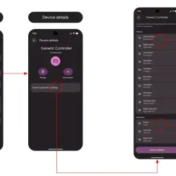 Konfiguracja kontrolera gier na najnowszym Androidzie. Możesz dostosować akcje przycisków i joysticków.