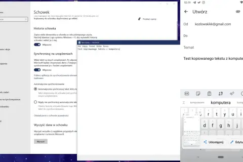 Ustawienia schowka Windows: historia, synchronizacja między urządzeniami i czyszczenie danych. Test kopiowanego tekstu z komputera.