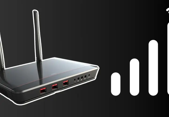 Router z antenkami i ikoną sygnału Wi-Fi. Dowiedz się, jak podłączyć wzmacniacz wifi do routera, by mieć lepszy zasięg.