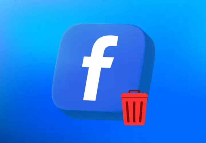 Ikona Facebooka z koszem na śmieci obok. Dowiedz się, jak usunąć konto na FB.