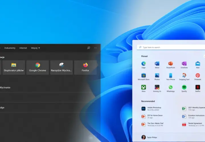 Menu startowe Windows 11 z ikonami aplikacji. Możliwość darmowego pobrania Windows 10.