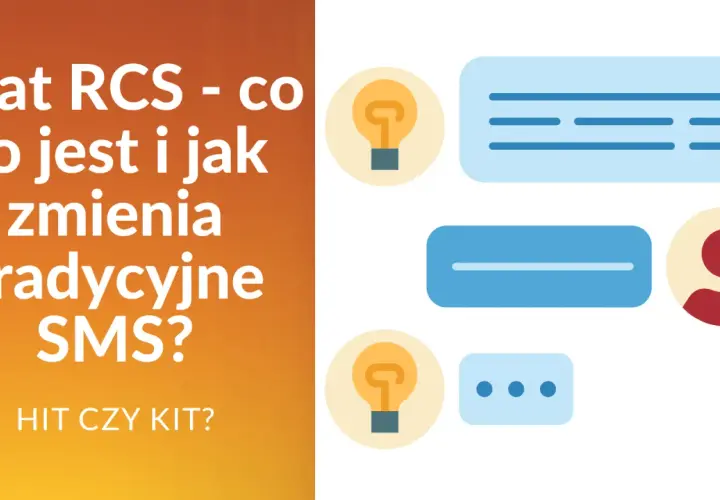 Czat RCS rewolucjonizuje SMS, oferując nowe możliwości komunikacji. Ikony symbolizują pomysły i rozmowy.