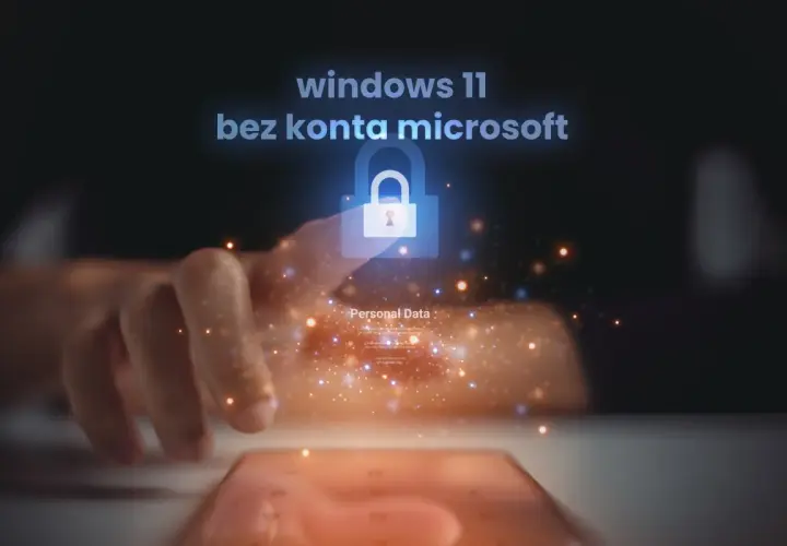 Obejście oobe bypassnro na Windows 11 bez konta Microsoft. Palec dotyka ekranu, symbolizując kontrolę nad danymi.
