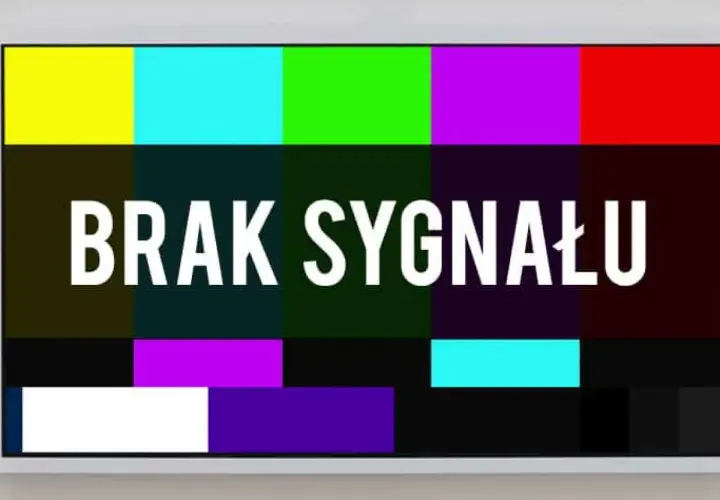 Testowy ekran telewizora z napisem "BRAK SYGNAŁU". Dowiedz się, jak sprawdzić jakość sygnału TV.