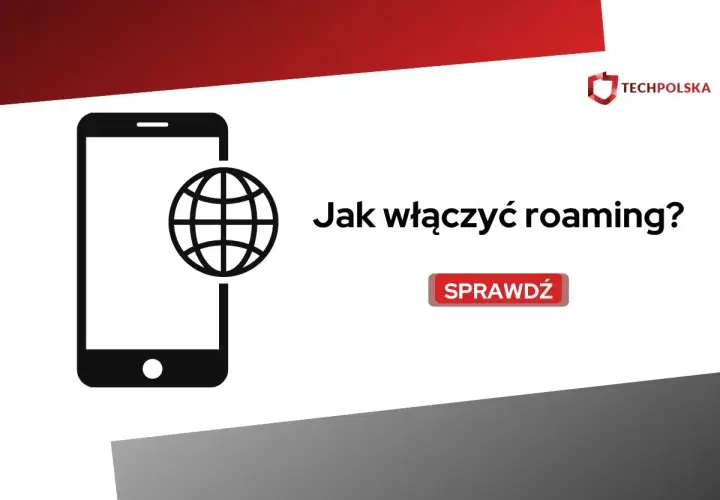Grafika z ikoną telefonu i globusem. Tekst: "Jak włączyć roaming?". Dowiedz się, jak sprawdzić roaming w Plusie.