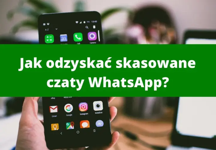 Jak odzyskać usunięte wiadomości z WhatsApp bez kopii zapasowej? Dwa telefony z ikonami aplikacji, jeden w dłoni.