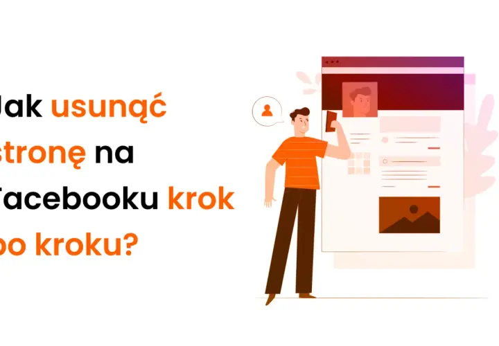 Jak usunąć stronę na Facebooku krok po kroku? Ilustracja pokazuje mężczyznę korzystającego z telefonu przy interfejsie strony.