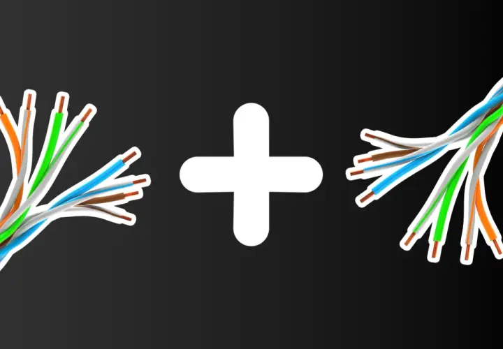 Rozgałęzianie kabla Ethernet: czy można to zrobić? Dwa rozplecione kable po obu stronach białego plusa.