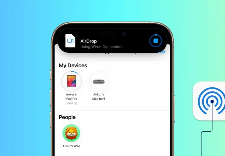 Airdrop co to? Ekran iPhone'a pokazuje opcje udostępniania przez AirDrop, w tym urządzenia i osoby.
