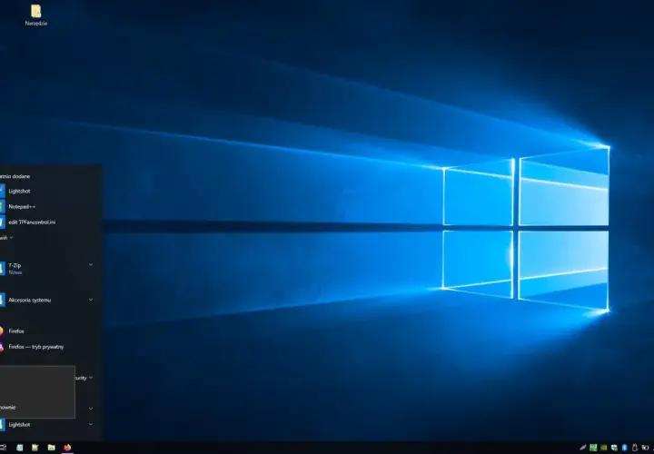 Menu Start Windows 10 z opcjami Uśpij, Zamknij i Uruchom ponownie, sugerujące tryb awaryjny Windows 10.