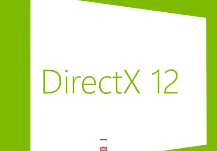 Zielone tło z białym prostokątem, na którym widnieje napis "DirectX 12".