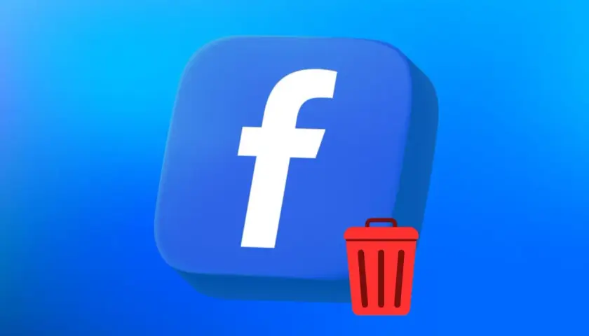 Ikona Facebooka z koszem na śmieci obok. Dowiedz się, jak usunąć konto na FB.