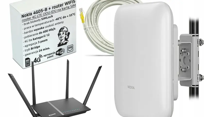 Zestaw routerów 4G LTE i Wi-Fi. Gdzie znajdę hasło do Wi-Fi drukarki HP? Na opakowaniu routera Nokia.
