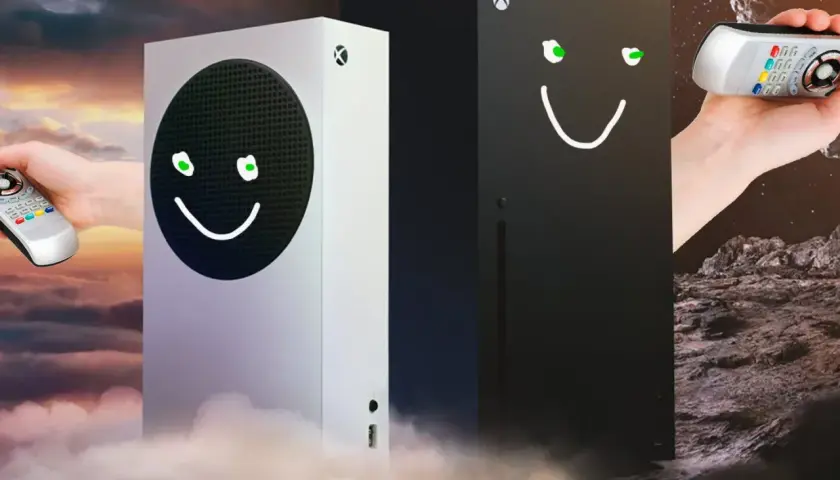 Dwa uśmiechnięte Xboxy, biały i czarny, z pilotami w rękach. Dowiedz się, jak włączyć Xboxa na telewizorze, by rozpocząć przygodę!