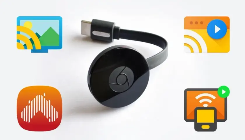 Chromecast i ikony pokazujące, jak połączyć chromecast z telefonem.
