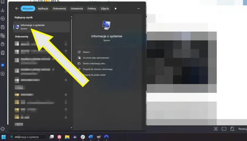 Wyszukiwanie "Informacje o systemie" w celu sprawdzenia ustawień secure boot.
