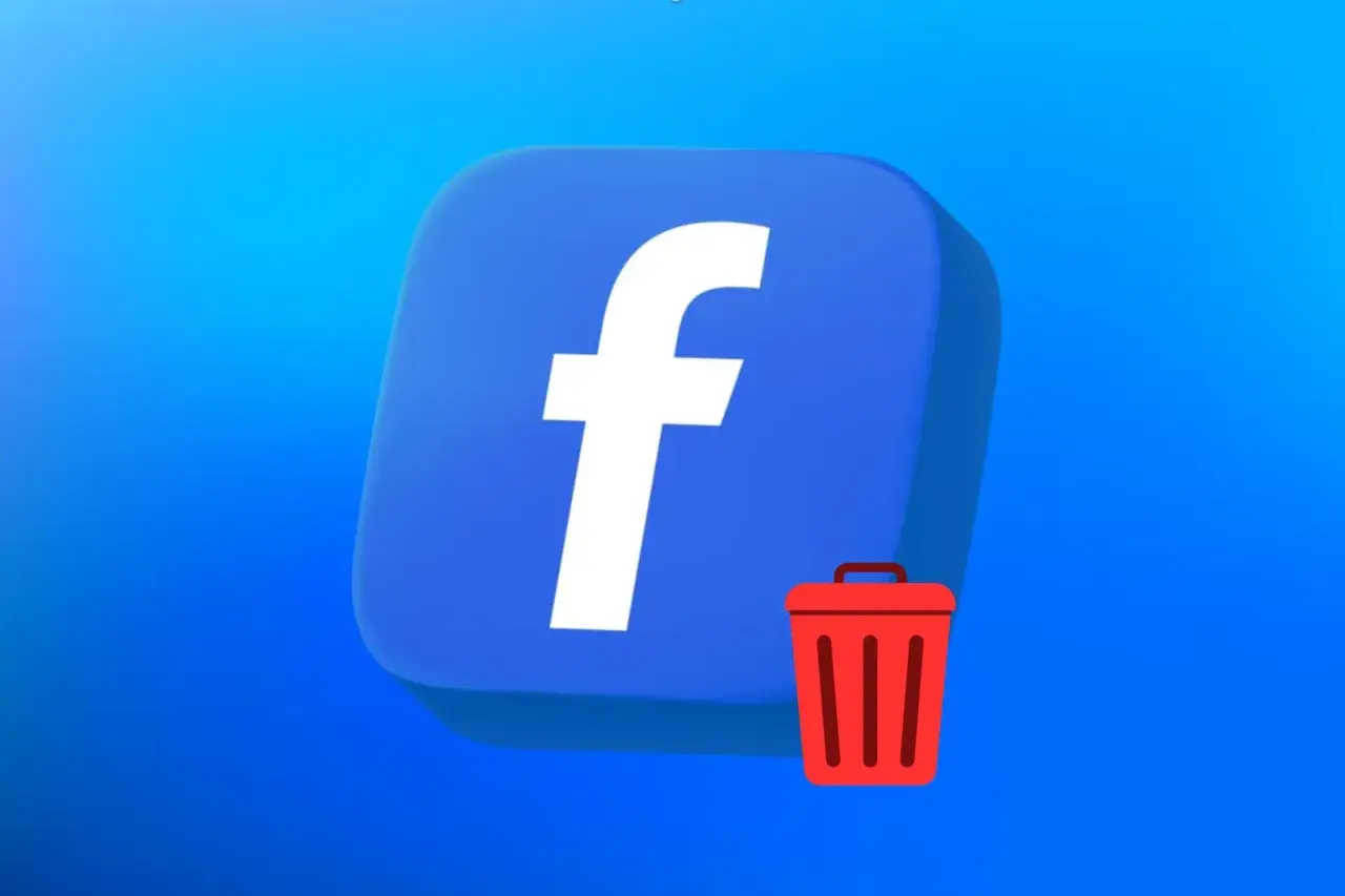 Ikona Facebooka z koszem na śmieci obok. Dowiedz się, jak usunąć konto na FB.