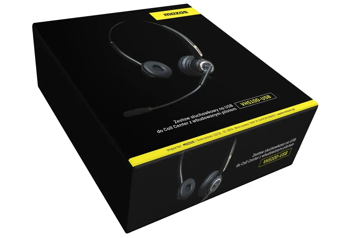 Zestaw słuchawkowy Mozos VH510D-USB z mikrofonem, idealny do Call Center. Proste podłączenie do PC przez USB.