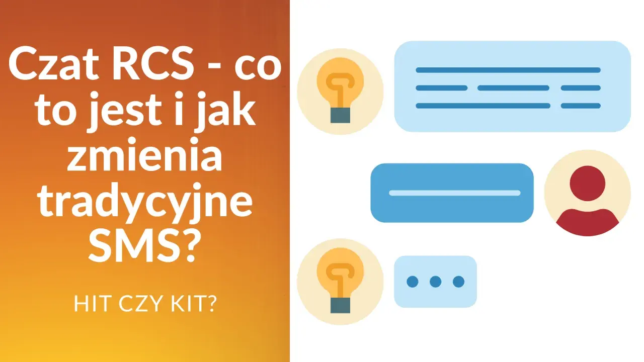 Czat RCS rewolucjonizuje SMS, oferując nowe możliwości komunikacji. Ikony symbolizują pomysły i rozmowy.
