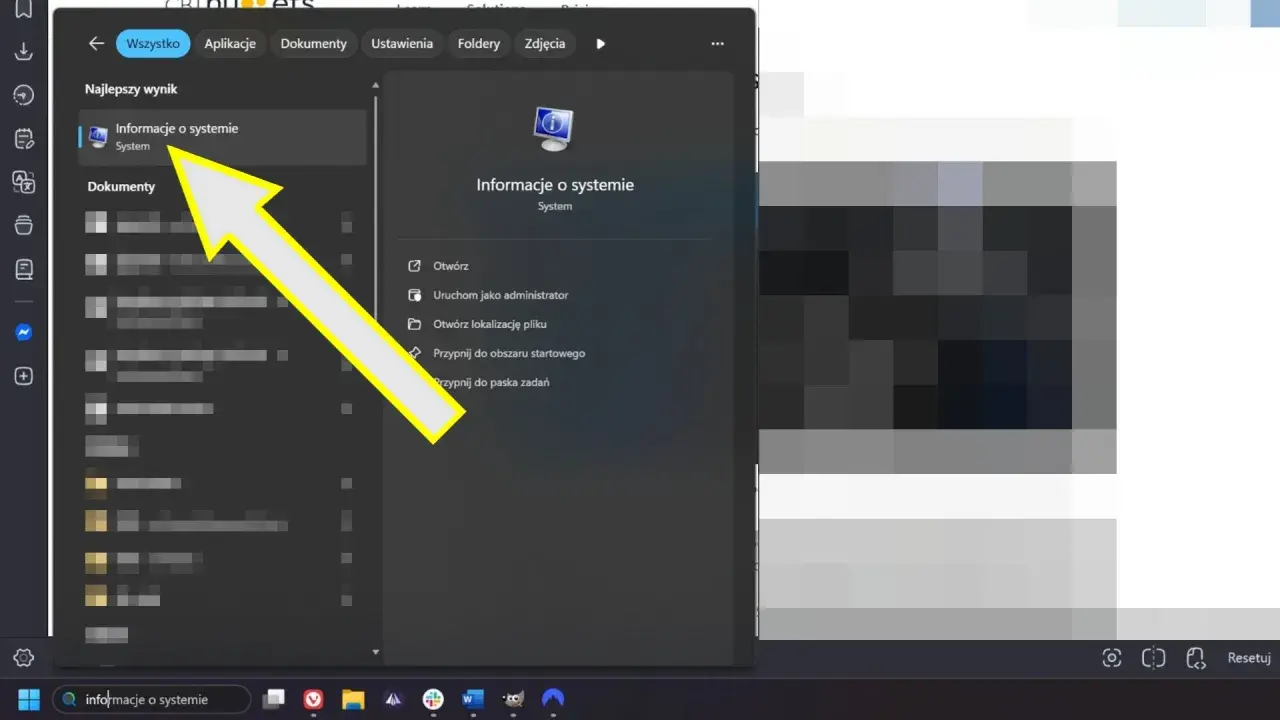 Wyszukiwanie "Informacje o systemie" w celu sprawdzenia ustawień secure boot.