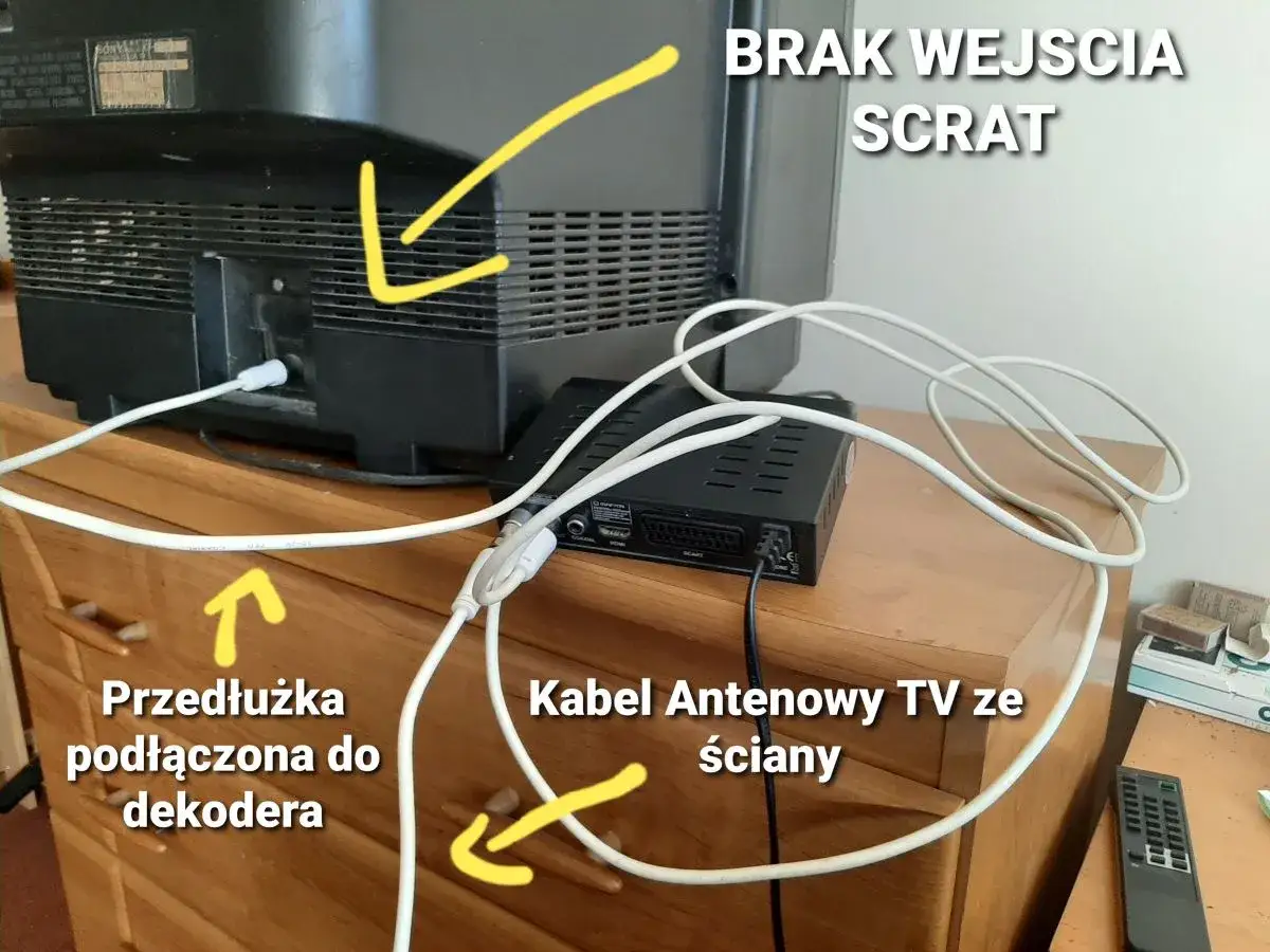 Jak podłączyć kabel antenowy do telewizora: przedłużka do dekodera, kabel antenowy TV ze ściany. Brak wejścia SCART.