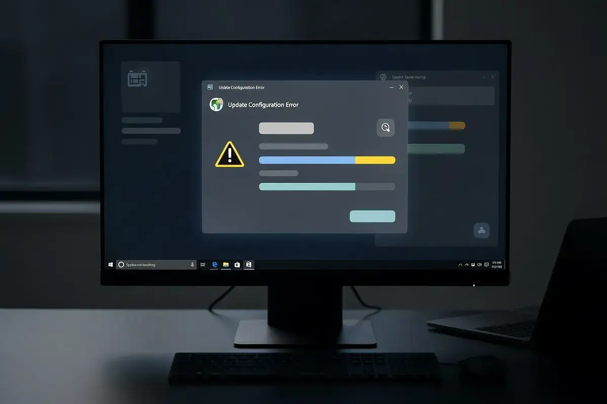 Błąd aktualizacji konfiguracji na ekranie komputera z systemem Windows 7.
