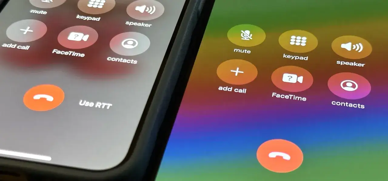 Dwa ekrany telefonów pokazują opcje połączeń, w tym jak zadzwonić z internetu przez FaceTime.