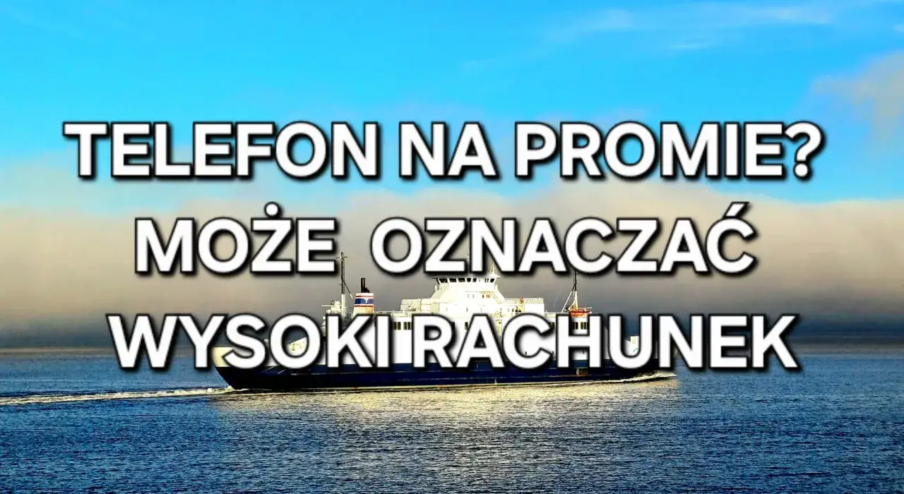 Prom płynie po wodzie. Napis na zdjęciu ostrzega: 