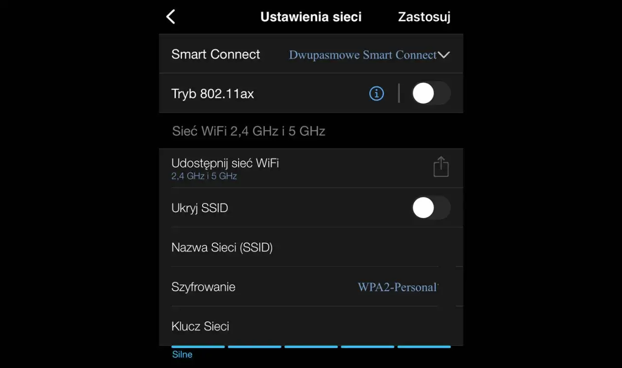 Ustawienia sieci WiFi: jak zmienić hasło do wifi? Zobacz opcje sieci, szyfrowania i klucza sieci.